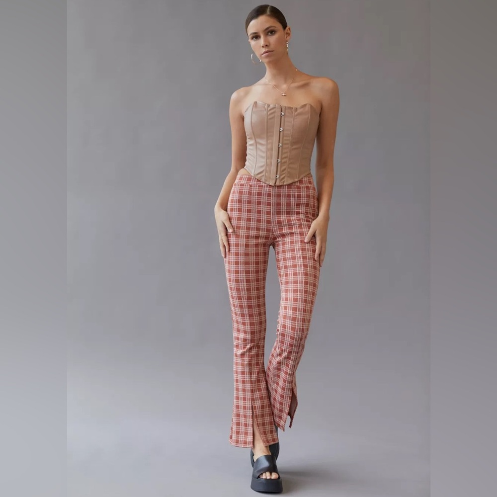 NWT Urban Renewal Remnants Orange Plaid Front Slit Pants - XS